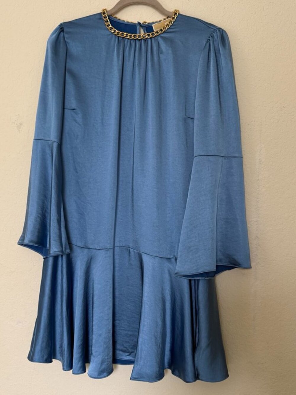 NWT Michael Kors Women's Blueberry Chain Crew Neck Bell Sleeve Dress Size L